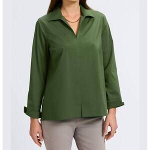NEW FOXCROFT agnes no iron stretch popover blouse in basil